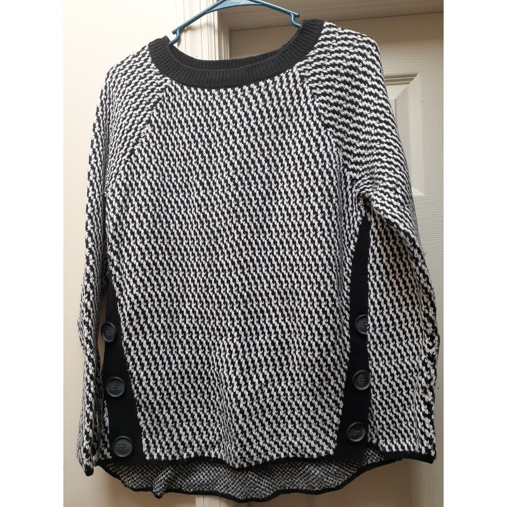 LOFT size small black and white sweater with buttons along the sides